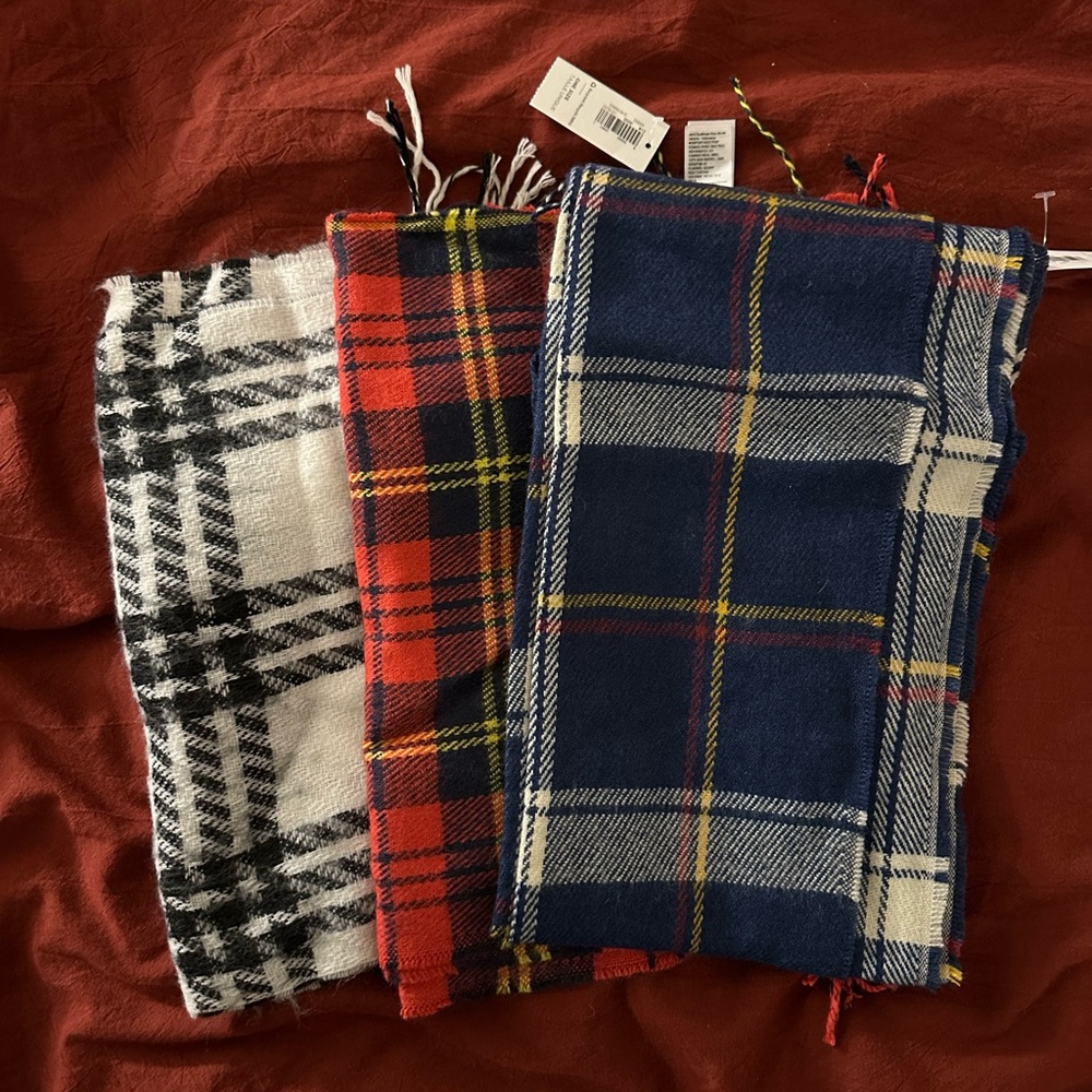 3 NWT Plaid Scarves Set in Red, Blue, and Black
